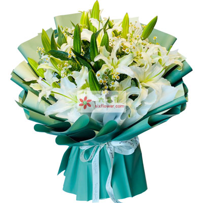 长治8支白色多头百合洋甘菊，如潮的思念